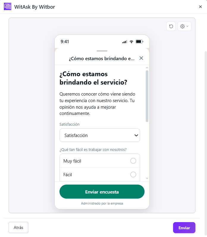 WitAsk form preview for satisfaction survey
