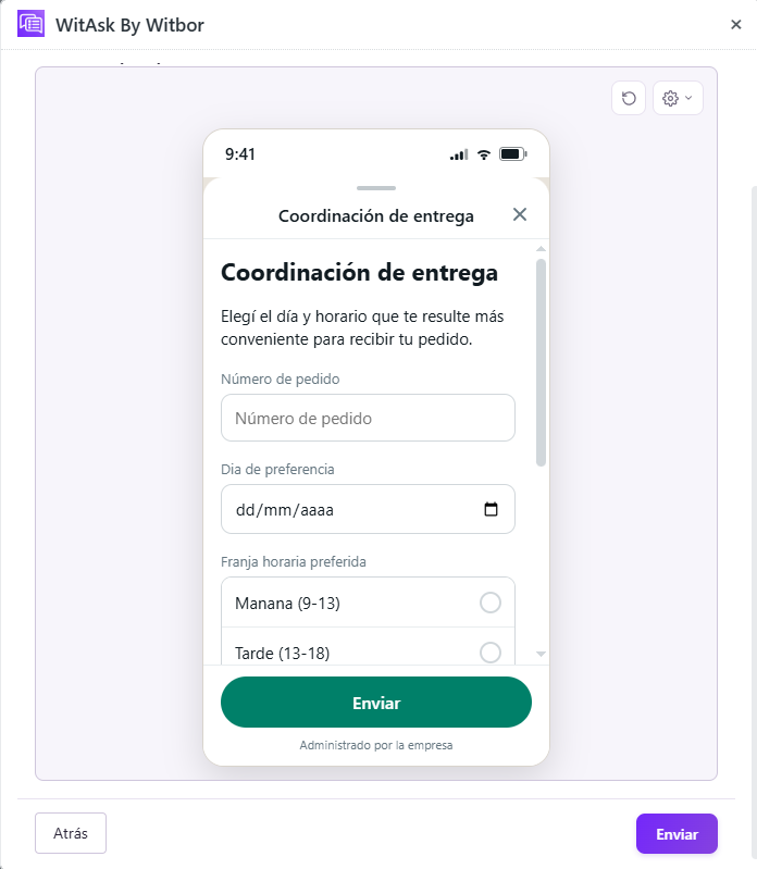WitAsk form preview for delivery coordination