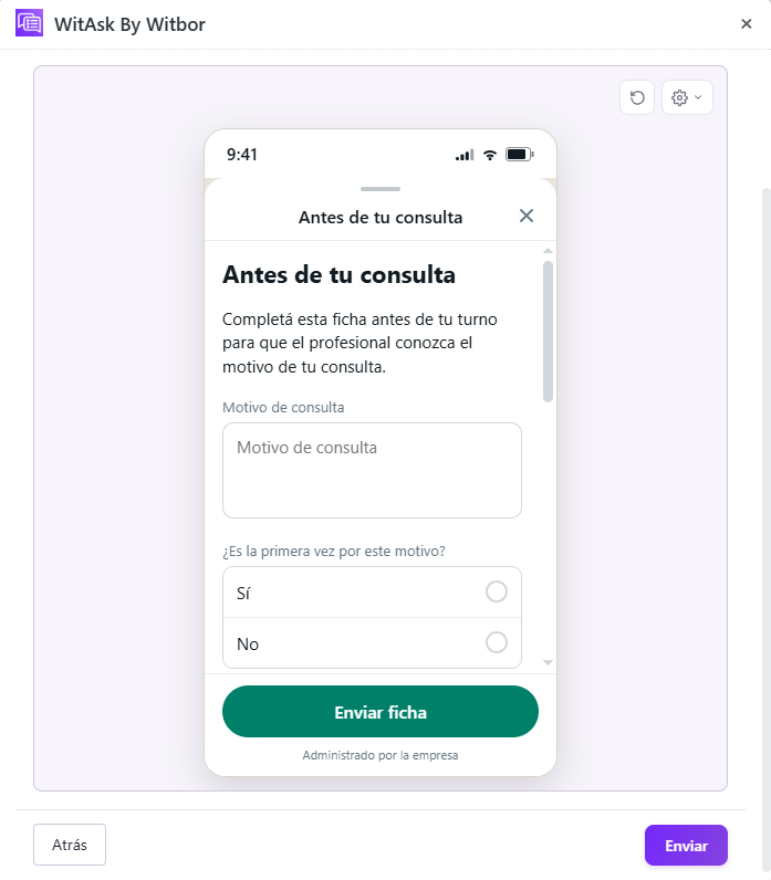 WitAsk form preview for pre-visit patient form