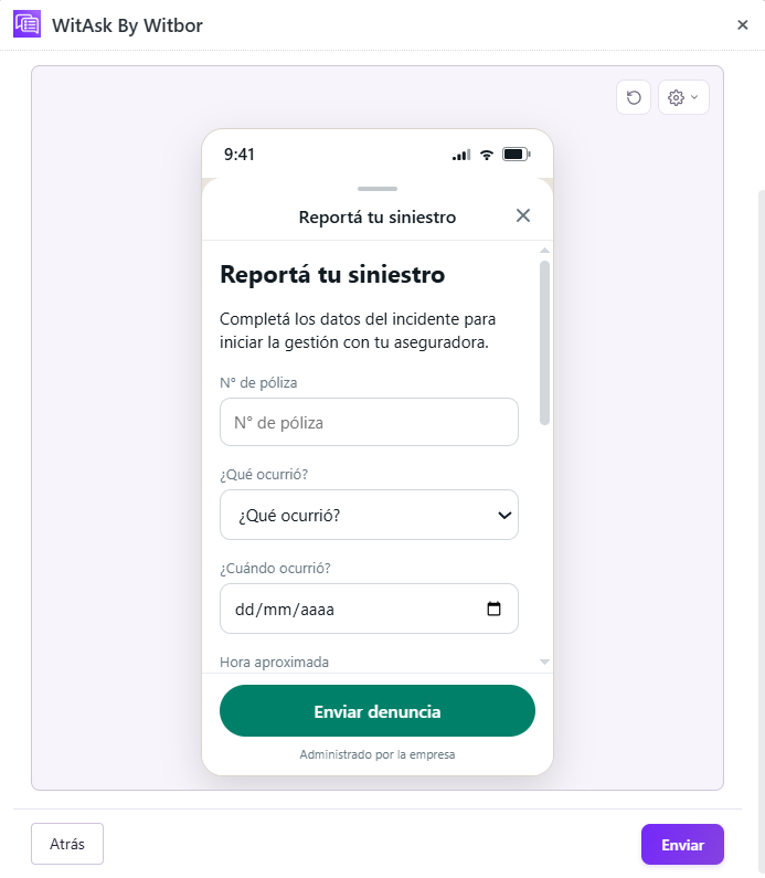 WitAsk form preview for report an insurance claim