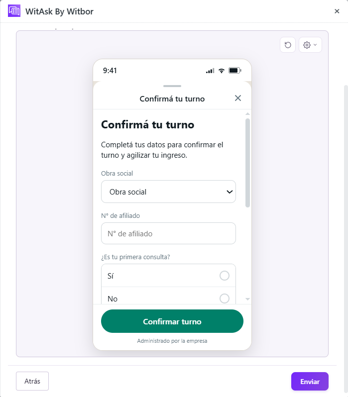 WitAsk form preview for appointment request